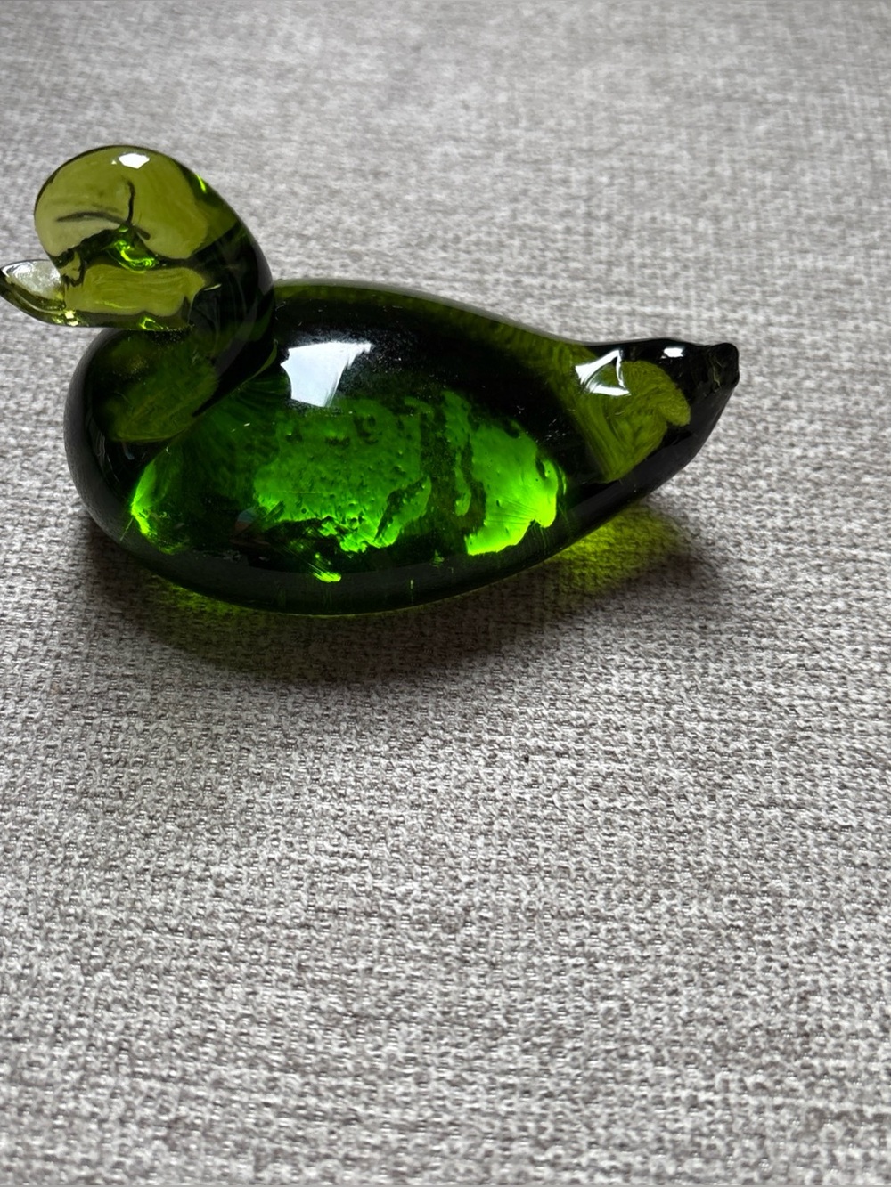 Vintage Viking Art Glass Green Duck Paperweight